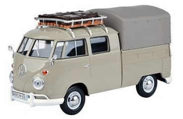 79553 VW T1 PICKUP W/ROOF RACK + SUIT CASE + TARAPAULINE COVER GREY 1:24