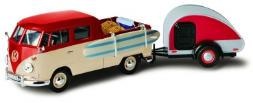 79673 VW T1 SURF PICK UP + TEAR DROP TRAILER 1:24