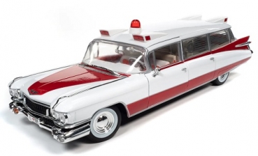 AW302  1959 Cadillac Eldorado Ambulance White & Red 1:18