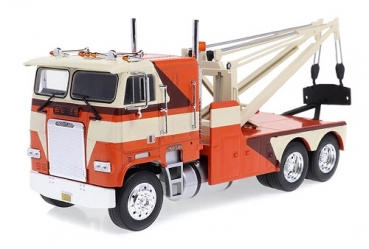 86631  1984 Freightliner FLA 9664 Tow Truck - Orange, White and Brown 1:43